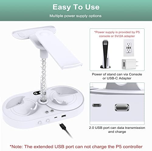 FASTSNAIL PSVR2 Charging Stand, Multifunction Vertical VR Headset & Controllers Holder for PS5 with 10 RGB LED Light Modes and USB-A Port, Virtual Reality Storage Station for PS5 Gaming Accessories