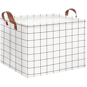 Clocor rectangular storage basketcollapsible cute pattern storage binwaterproof coating storage box with handlesgift basketstoy organizershelf basket white checks  urban country home decor