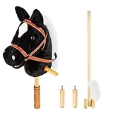 Morytale Stick Hobby Horse Riding Toy, Plush Horse for Toddlers Ages 3+, Ride On Toy Fun Pretend Play with Wooden Wheels and Real Pony Clip-Clop Sounds - Black, 39 Inches
