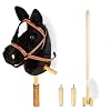 Stick Hobby Horse Riding Toy, Plush Horse for Toddlers Ages 3+, Ride On Toy Fun Pretend Play with Wooden Wheels and Real Pony Clip-Clop Sounds – Black, 39 Inches