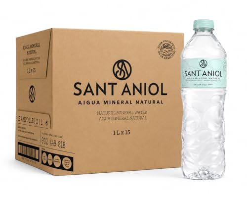 SANT ANIOL Agua Mineral Natural, Origen Volcánico, Botella de Plástico, 1 Litro, Pack de 15 Unidades