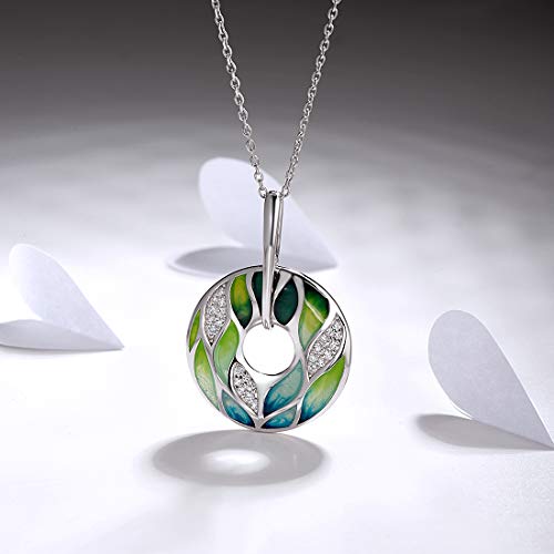 Santuzza 925 Sterling Silver Bamboo Leaves Pendant Cubic Zirconia Green Handmade Enamel Nature Leaf Pattern Pendant For Women #TOP3