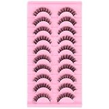 LOPHE Sztuczne rzęsy, 10 par naturalne sztuczne rzęsy, 3D Cat Fox Eye Lashes Puszyste, profesjonalne sztuczne rzęsy wielokrotnego użytku, grube kręcone rękawy (model SA202)