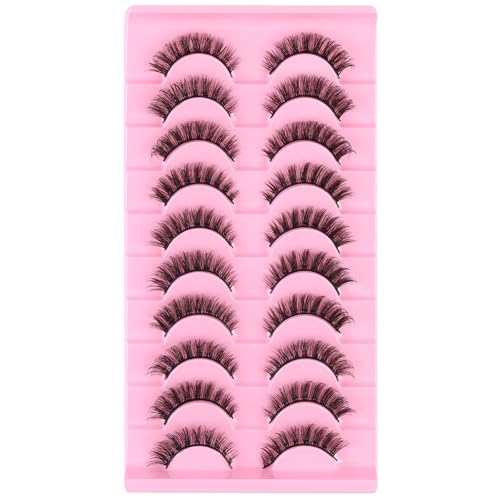 LOPHE Sztuczne rzęsy, 10 par naturalne sztuczne rzęsy, 3D Cat Fox Eye Lashes Puszyste, profesjonalne sztuczne rzęsy wielokrotnego użytku, grube kręcone rękawy (model SA202)