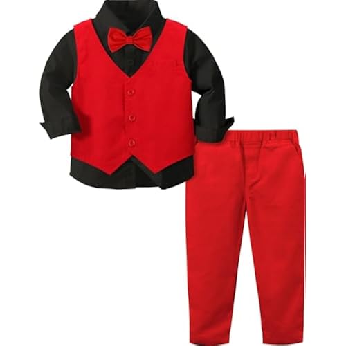 A&J DESIGN Baby Toddler Formal Suit 4pcs Vest, Shirt, Pants, Bow Tie 12M-5T
