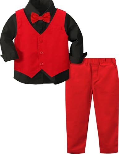 Christmas Outfit Toddler Boy Red Suit Valentine Formal Tuxedo Black 2-3T