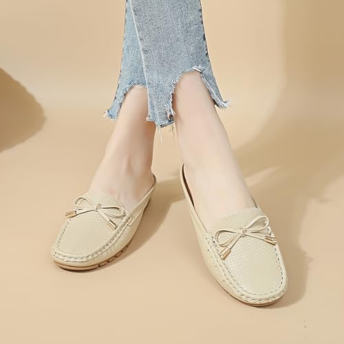 Spring And Summer Headless Half-Slippers, Cool Slippers, Ladies' Hand-sewn Bow, Lazy Slip-on Slippers,3