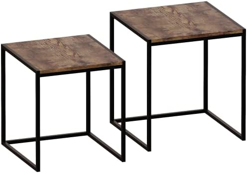 Vida Designs Brooklyn Nest of Tables 2 Piece Set Coffee Side End Tables Industrial Rustic Living Room Furniture (Dark Wood)
