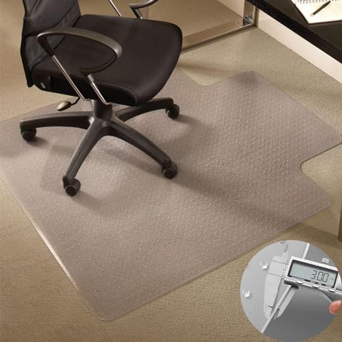 GOFOWRK 3 mm dicke Bürostuhlmatte für Teppichböden, 90 x 120 cm, konvex (mit Lippe), Teppichschutzmatte, transparente Teppichschutzmatte mit rutschfesten Noppen für niedrige, Standard- und