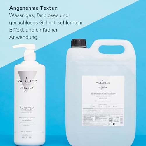 VALQUER Ultraschall-Leitgel für Gesicht und Körper | Professionelle Einsatz in Radiofrequenz-, Laser-Haarentfernung, Mikrostrom-, IPL- und Kavitation | Wasserbasiert, farb- und geruchlos | 1 L + 5 L