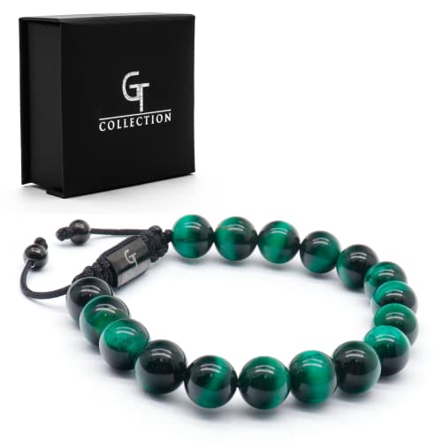 Gt Collection Men's Beaded Bracelet - Wearer With Name, Fame, Fortune, And Money – 100% Natural Wrapped - Gemstones Beaded Bracelet For Men’s Bracelet (Green Tiger Eye Stone) #TOP2