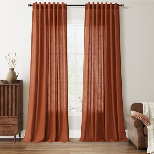Nanspring Extra Long Linen Curtains 120 Inches 10ft Terracotta 2 Panels