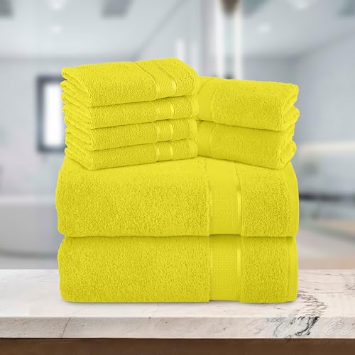Image of Elegant Comfort Premium Cotton 8-Piece Towel Set, Includes 4 Washcloths, 2 Hand Towels and 2 Bath Towels, 100% Turkish Cotton - Highly Absorbent and Super Soft Towels for Bathroom, Yellow