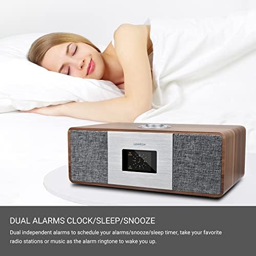 LEMEGA MSY3 Internet DAB/DAB+ Digital and FM Radio,Internet Radio WiFi with Spotify Connect and Bluetooth,Dual Alarms Clock,Sleep Timer,USB Charger,2.8" Colour Display,Remote Control  Walnut