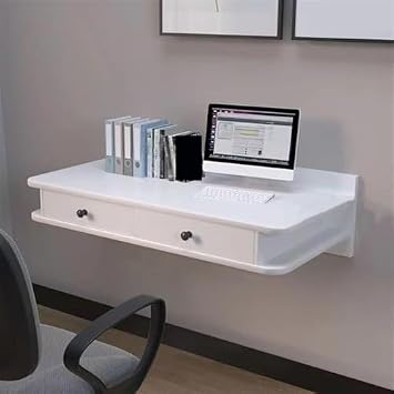 Multi-Size Wall-Mounted Floating Dressing Table with Drawer Wooden Nightstand Laptop Desk Storage Shelf for Office Decor