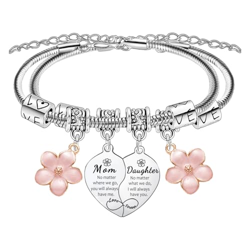 Mom Daughter Bracelets for 2 Pcs Heart Matching Bracelets for Mom and Daughter Gifts Mother’s Day Gifts from Daughters Jewelry Gift for Mother Christmas Birthday Present