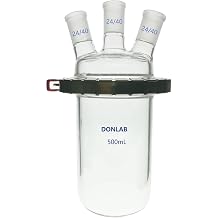 REA-0033 500ml Cylindrical Reaction Kettle Flask W/Clamp and Lid,3-Neck 24/40 Center - 24/40 Side Neck