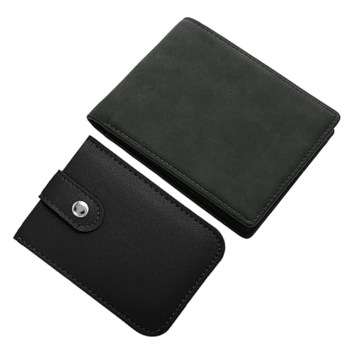 1 Portefeuille en Cuir Souple Noir, 1 Porte-Carte D'Identité Noir, Portefeuille Classique À La Mode, Anti-Démagnétisation Ultra-Mince, Porte-Carte D'Identité Extensible.