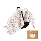 TILLYOU Baby Car Seat Cover, Breathable Muslin Cotton Infant Car Seat Cover, Lightweight Canopy with Sun and Bug Protection(Yellow Flower)