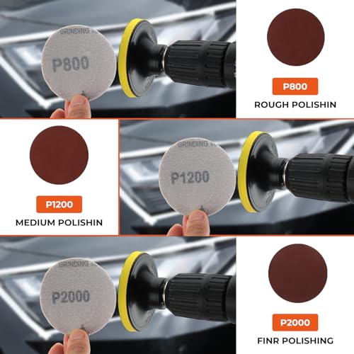 ISINFLASH Car Headlight Restoration Kit, 3 Easy Steps to Restore Sun Damaged Automotive Headlights Lens, Polish Restorer Cleaner Tool DIY Polishing, Sanding Discs, Scouring Pads for Electric Drill by ISINFLASH - Image 6