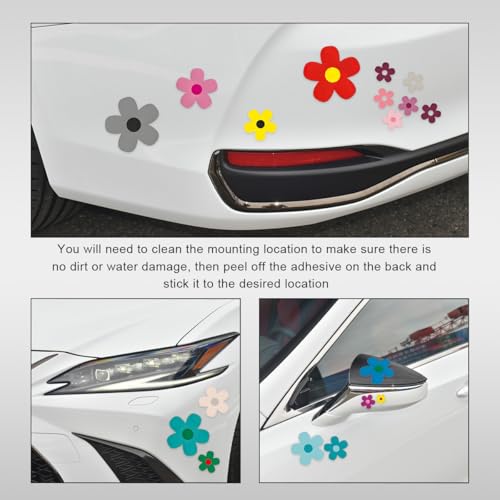Image of KVAEY Flowers Car Stickers Set, Self Adhesive Daisy Flower Label Stickers for Car Body Mirror Window, Waterproof Hippie Stickers for Car Scooter Laptop Decoration, Car Accessories (Style H)