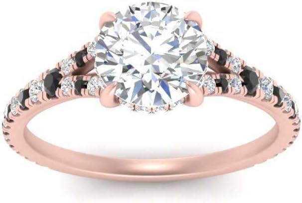 Image of Choose Your Gemstone Round Split Halo Pave Diamond CZ Ring Rose Gold Plated Round Shape Halo Engagement Rings Matching Jewelry Wedding Jewelry Easy to Wear Gifts US Size 4 to 12