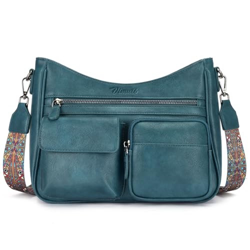 VIMUTI Crossbody Bags for Women Trendy Vegan Leather Crossbody Purse Shoulder Handbags Multiple Pockets Hobo Bag Ladies (Peacock-Blue)