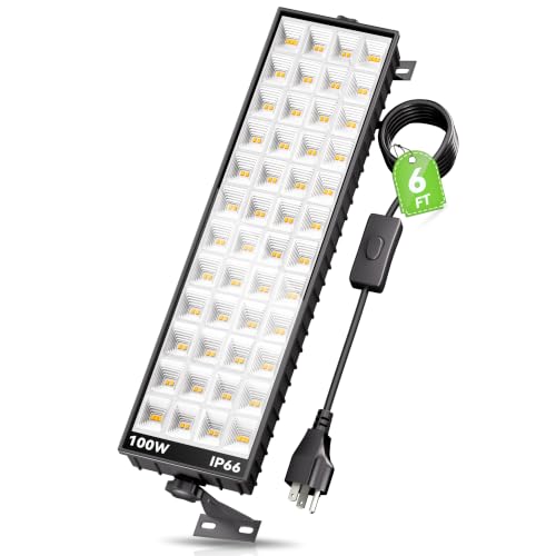 100W LED Shop Light, 3000K Warm White Plug in Garage Light IP66 Waterproof | 14000LM, 6FT Power Cord, Work Bench Shop Lighting for Garage, Workshop, Warehouse, Outdoor, Yard, Garden