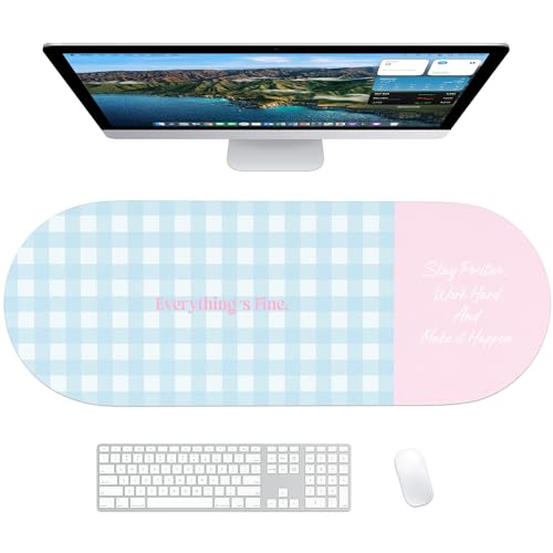 Velluxion Checkered Pattern Desk Pad Protector, 35.5 x 13'' Aesthetic Mouse Mat for Desktop, Waterproof PU Leathe Non-Slip Desk Writing Pad for Office and Home, Blue and Pink
