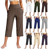 Order Again Returns and refunds s, Capri Pants for Women Summer Casual Elastic Waist Wide Leg Cropped Trousers with Pockets Plus Size Tummy Control Yoga Capris, Coffee, XL, Todays Deals