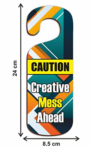 Image of CVANU Creative Mess Ahead (Caution) Wooden Door Sign Hanger Size(24cm x 8.5cm) cv81