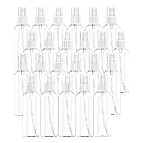 3.4oz Plastic Clear Spray Bottles, 100ml Refillable Fine Mist Sprayer Bottles Makeup Cosmetic Atomizers Empty Small Spray Bottle Container for Essential Oils, Travel, Perfumes (23 Packs)