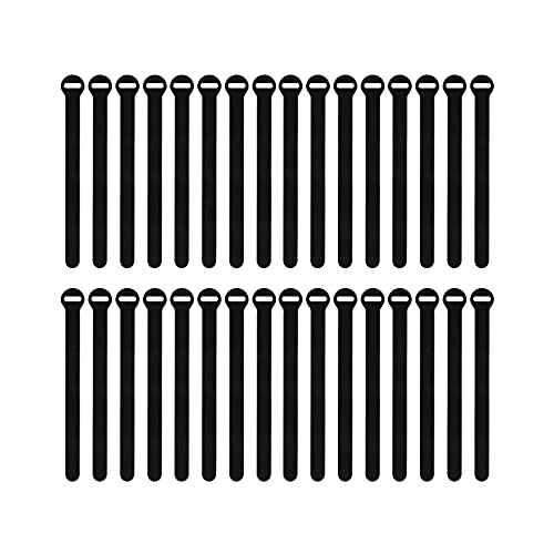 Self-Gripping Cable Ties by Wrap-It Storage, Black, 8 Inch Straps (30-pack) – Reusable Hook and Loop Cord Organizer Cable Ties for Cord Management and Desk or Office Organization