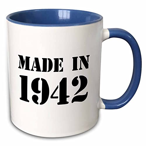 3dRose Made in 1942 funny birthday birth year text 11oz Two-Tone Blue Mug