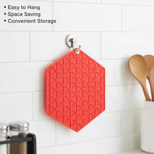 Image of Signamio Silicone Mat for Kitchen - Pack of 4, Heat Resistant Coasters for Dining Table for Hot Pots, Heat Mats - Includes Round, Triangle, Square, Hexagon Shapes for Versatile Use