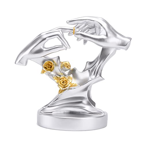 BRABUD Resin Lovers Hands Statue Wear Ring Figurine Wedding Anniversary Valentine's Day Birthday Gift Proposal Marriage Decoration Home Ornament TQGJBS323