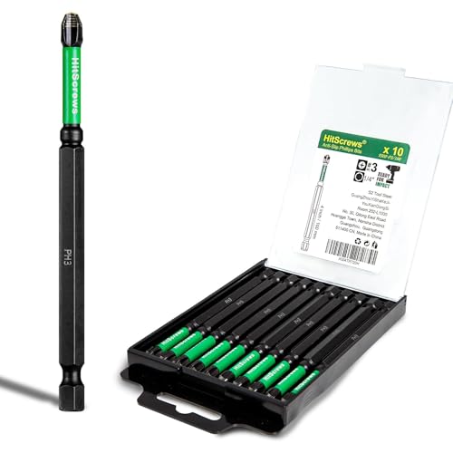 Image of PH3 Anti-Slip Phillips Bits 4 Inch, 10 Pack - Long Magnetic S2 Tool Steel Impact Driver Bits #3 with CNC Machined Tip, Laser Grip for Power Drill and Heavy-Duty Construction