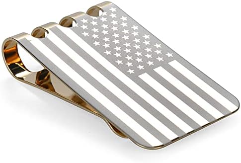 Lindenle Money Clip Spring Steel Cash Clips Large Capacity Minimalist Front Pocket Wallet (Medium Size 18K Gold Engraved Flag)