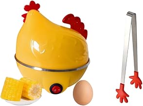 Electric Egg Cooker 7 Egg Capacity Rapid Egg Boiler Auto ShutOff Cute Chicken-Shaped Egg Steamer for Hard Boiled, Soft Boiled, Poached Eggs Veggies & More Appliance & Cute Kitchen Tongs