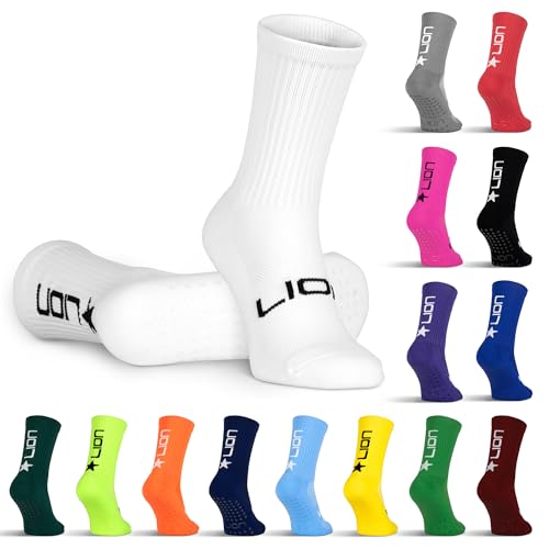 LION SPORTSWEAR Football Grip Socks For Men/Women/Kids - Variety Of Colours To Match Your Team Kit & Sleeve Socks (UK, Alpha, L, White)
