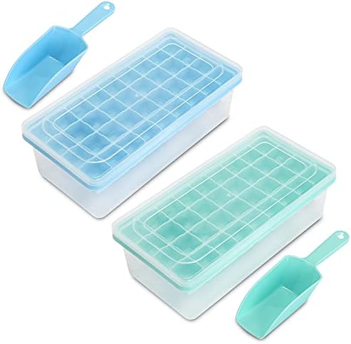 Food-Grade Silicone Ice Cube Tray with Lid and Storage Bin for Freezer, Easy-Release 36 Small Nugget Ice Tray with Spill-Proof Cover&Bucket, Flexible Ice Cube Molds with Ice Container, Scoop Cover
