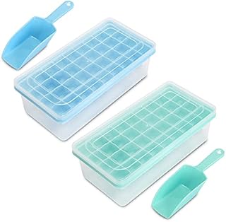 Food-Grade Silicone Ice Cube Tray with Lid and Storage Bin for Freezer, Easy-Release 36 Small Nugget Ice Tray with Spill-Proof Cover&Bucket, Flexible Ice Cube Molds with Ice Container, Scoop Cover