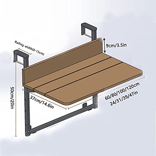 Mesa de folha de gota dobrável marrom, mesa suspensa de varanda, ajuste de altura de 5 níveis, moldu