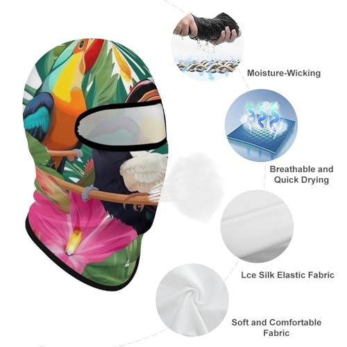 Balaclava con estampado de aves tropicales y hojas de planta para hombre y mujer, máscara facial protectora contra el sol, transpirable y de cobertura total para senderismo, ciclismo, carrera y conducción miniatura 3