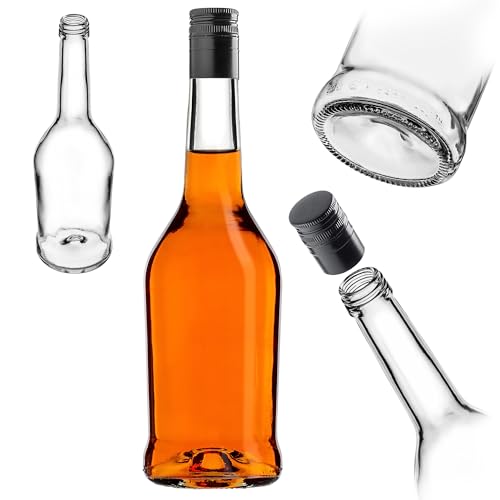 KADAX Botellas de licor de 500 ml, 1 unidad, botellas vacías para llenar aceite, vinagre, licor, vino y licor, botellas de cristal, botellas de licor, botellas de zumo (negras, largas)