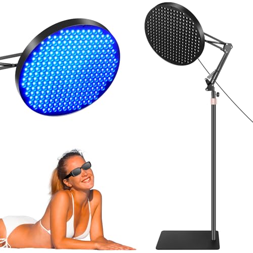 Ibtyzo Lámparas de Bronceado para el Hogar, 50W Solarium para el Hogar Rostro y Cuerpo con 250 LEDS Lámpara Bronceadora Facial Con Soporte de Aaltura Ajustable y Gafas - Azul