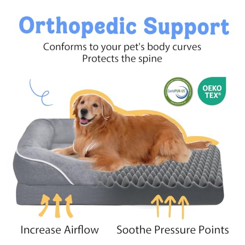 Image of Orthopedic Waterproof Dog Bed for Medium and Large Dogs | Egg Crate Foam, 4-Sided Bolster Support, Waterproof Liner, Non-Slip Bottom, Removable Bolster Cover, 36 x 27 Inch