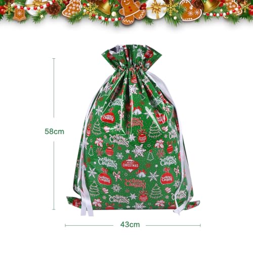 Christmas Drawstring Gift Wrapping Bags: Large Size Goody Bags Christmas Bags 5pcs Festive Design Foil Gift Bags - Image 2