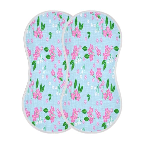 Kigai Pink and White Flowers Burp Cloths for Baby 4-Layer Cotton Muslin Burping Cloths 22x11 inch Super Soft & Absorbent Spit Up Burp Rags for Newborn Boys Girls 2 Pack