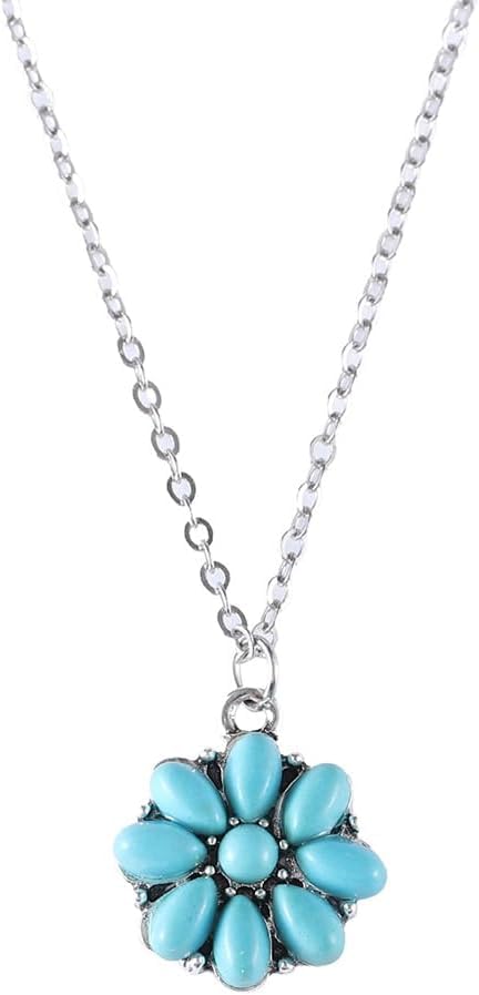 XFSRG Colgante Mujer Plata 925 con Flor Turquesa Collar Elegante para Mujeres Joyería de Moda para Regalos Originales